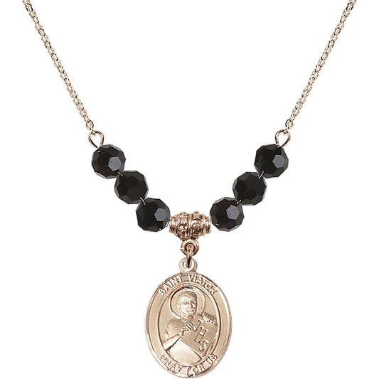 14kt Gold Filled Saint Viator of Bergamo Birthstone Necklace with Jet Beads - 8408