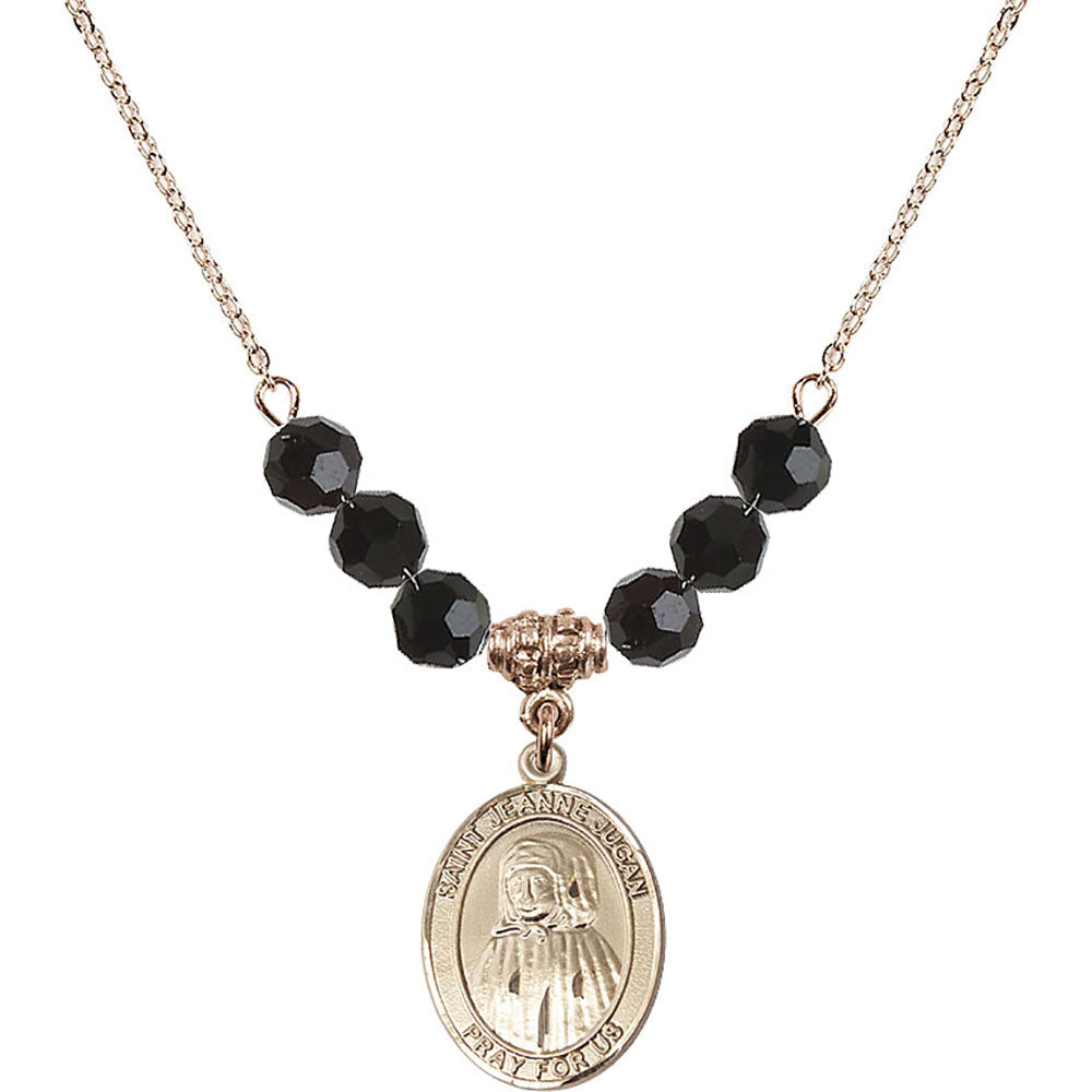 14kt Gold Filled Saint Jeanne Jugan Birthstone Necklace with Jet Beads - 8409