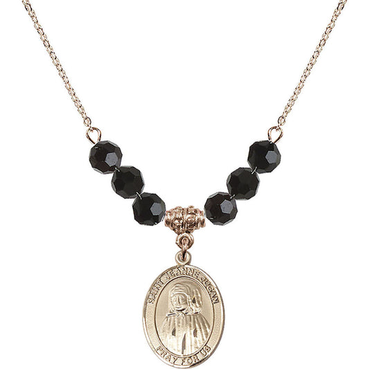 14kt Gold Filled Saint Jeanne Jugan Birthstone Necklace with Jet Beads - 8409