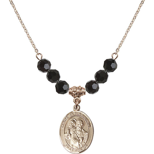14kt Gold Filled Saints Peter & Paul Birthstone Necklace with Jet Beads - 8410