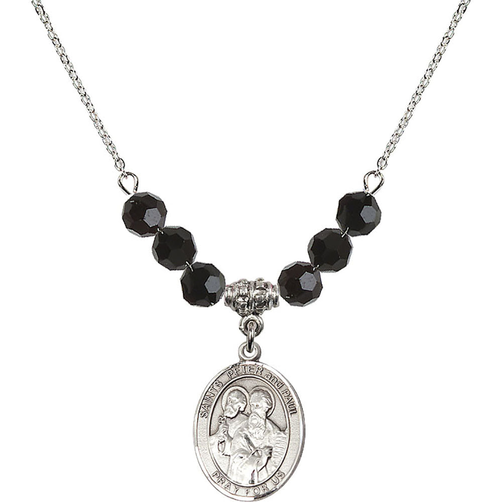 Sterling Silver Saints Peter & Paul Birthstone Necklace with Jet Beads - 8410