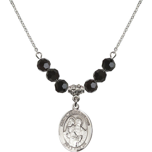 Sterling Silver Saints Peter & Paul Birthstone Necklace with Jet Beads - 8410