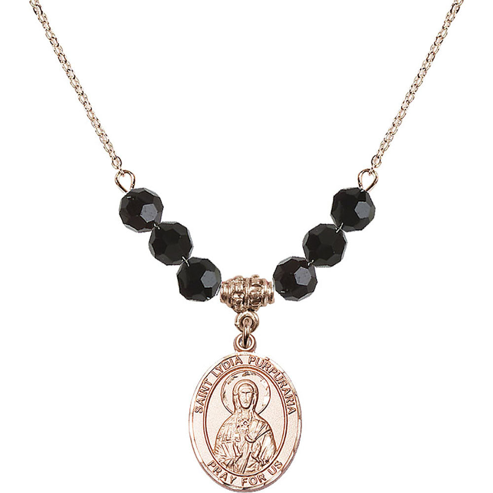 14kt Gold Filled Saint Lydia Purpuraria Birthstone Necklace with Jet Beads - 8411