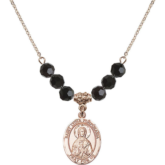 14kt Gold Filled Saint Lydia Purpuraria Birthstone Necklace with Jet Beads - 8411