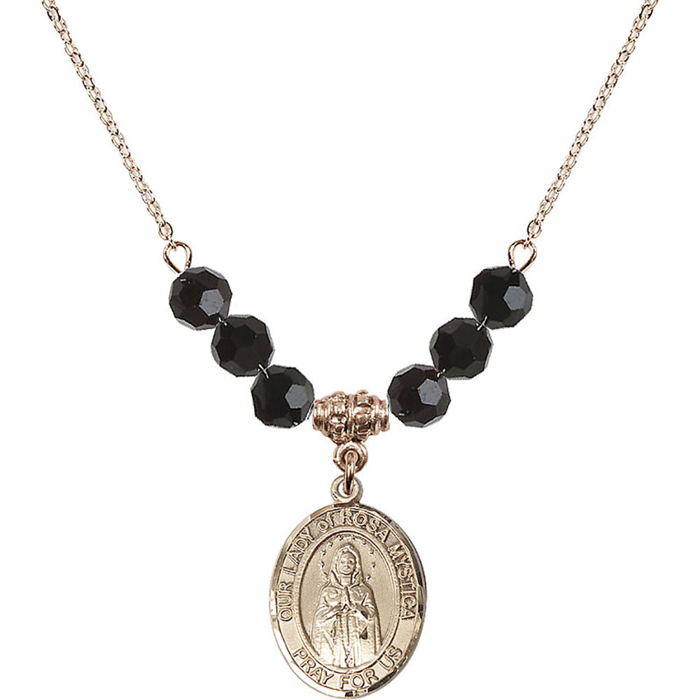 14kt Gold Filled Our Lady of Rosa Mystica Birthstone Necklace with Jet Beads - 8413