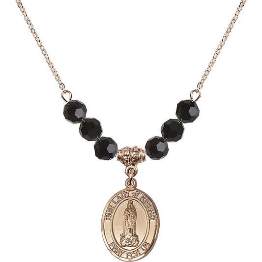 14kt Gold Filled Our Lady of Kibeho Birthstone Necklace with Jet Beads - 8414