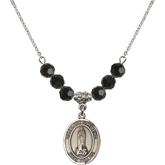 Sterling Silver Our Lady of Kibeho Birthstone Necklace with Jet Beads - 8414