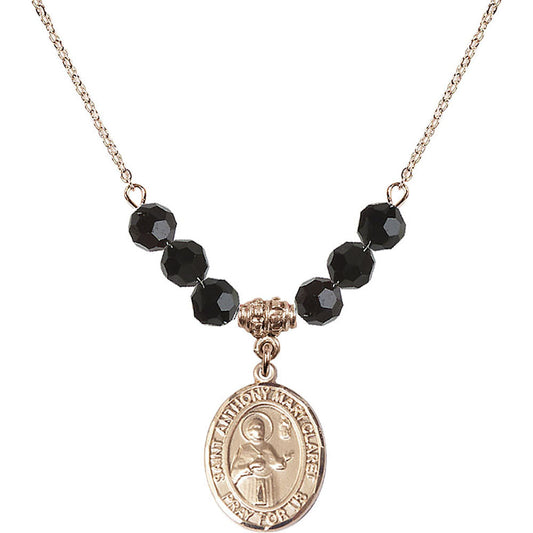 14kt Gold Filled Saint Anthony Mary Claret Birthstone Necklace with Jet Beads - 8416