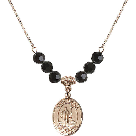 14kt Gold Filled Saint Maron Birthstone Necklace with Jet Beads - 8417