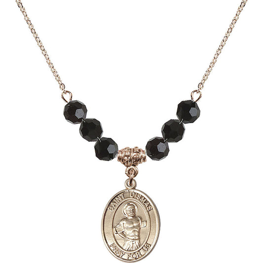 14kt Gold Filled Saint Dismas Birthstone Necklace with Jet Beads - 8418