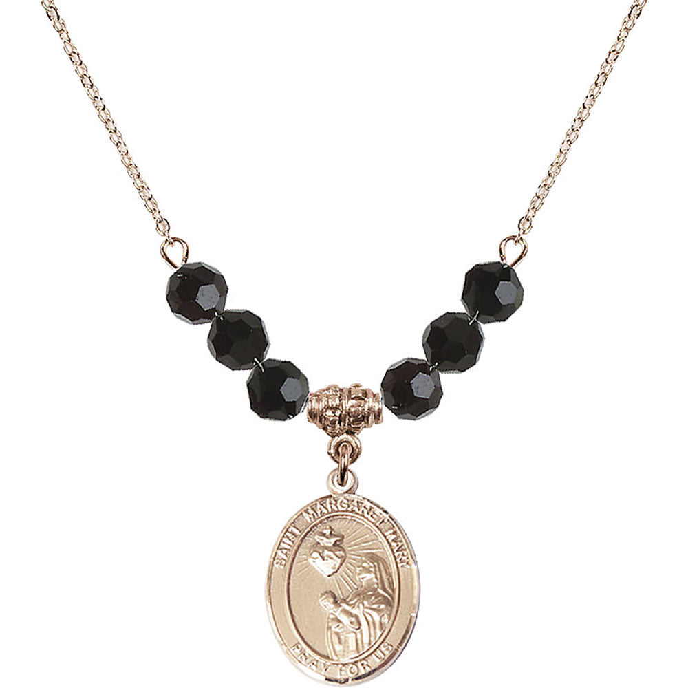 14kt Gold Filled Saint Margaret Mary Alacoque Birthstone Necklace with Jet Beads - 8420