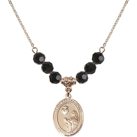 14kt Gold Filled Saint Margaret Mary Alacoque Birthstone Necklace with Jet Beads - 8420