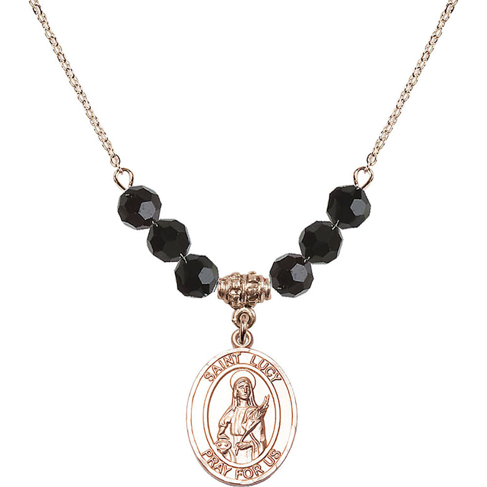 14kt Gold Filled Saint Lucy Birthstone Necklace with Jet Beads - 8422