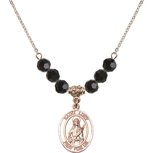 14kt Gold Filled Saint Lucy Birthstone Necklace with Jet Beads - 8422