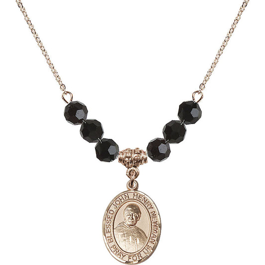 14kt Gold Filled Blessed John Henry Newman Birthstone Necklace with Jet Beads - 8423