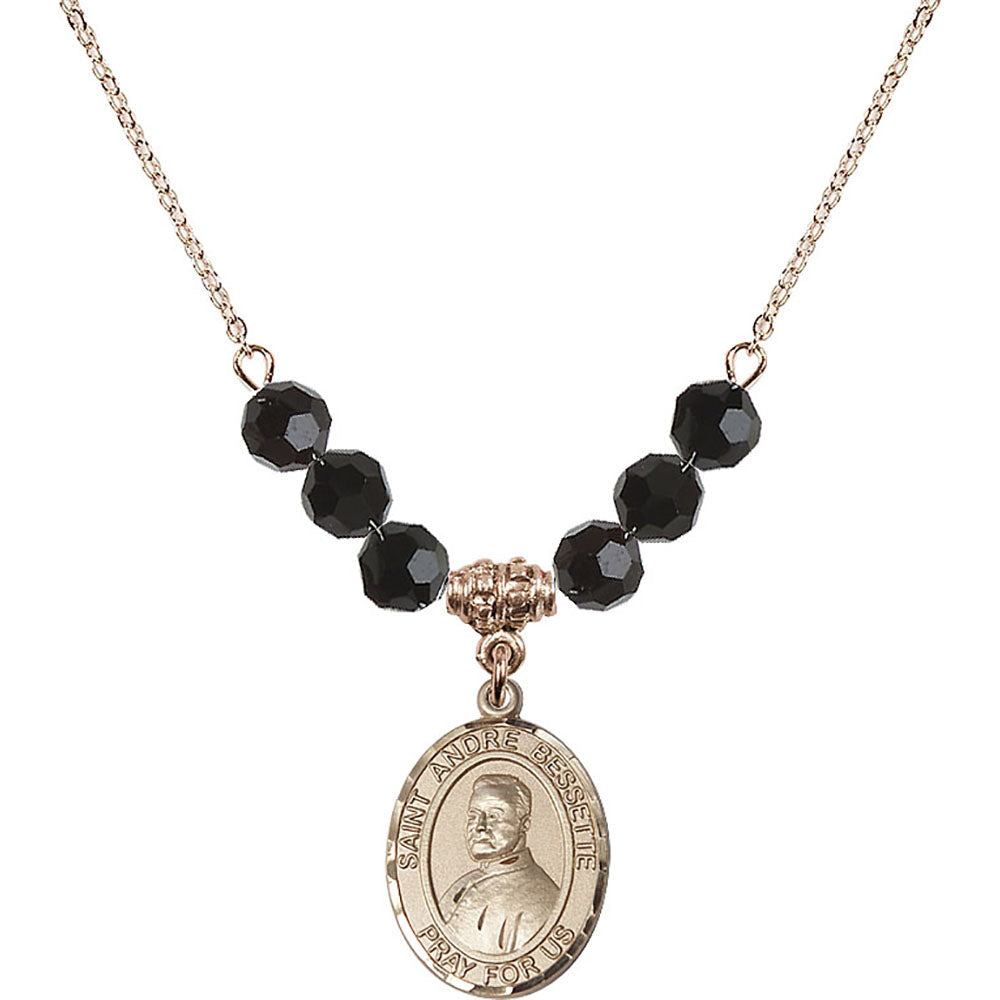 14kt Gold Filled Saint Andre Bessette Birthstone Necklace with Jet Beads - 8424