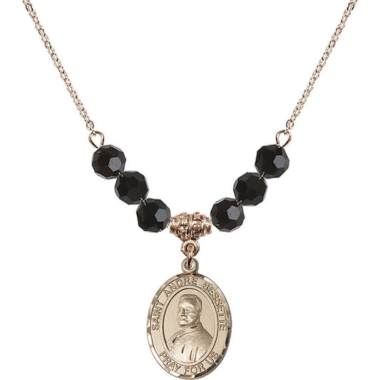 14kt Gold Filled Saint Andre Bessette Birthstone Necklace with Jet Beads - 8424