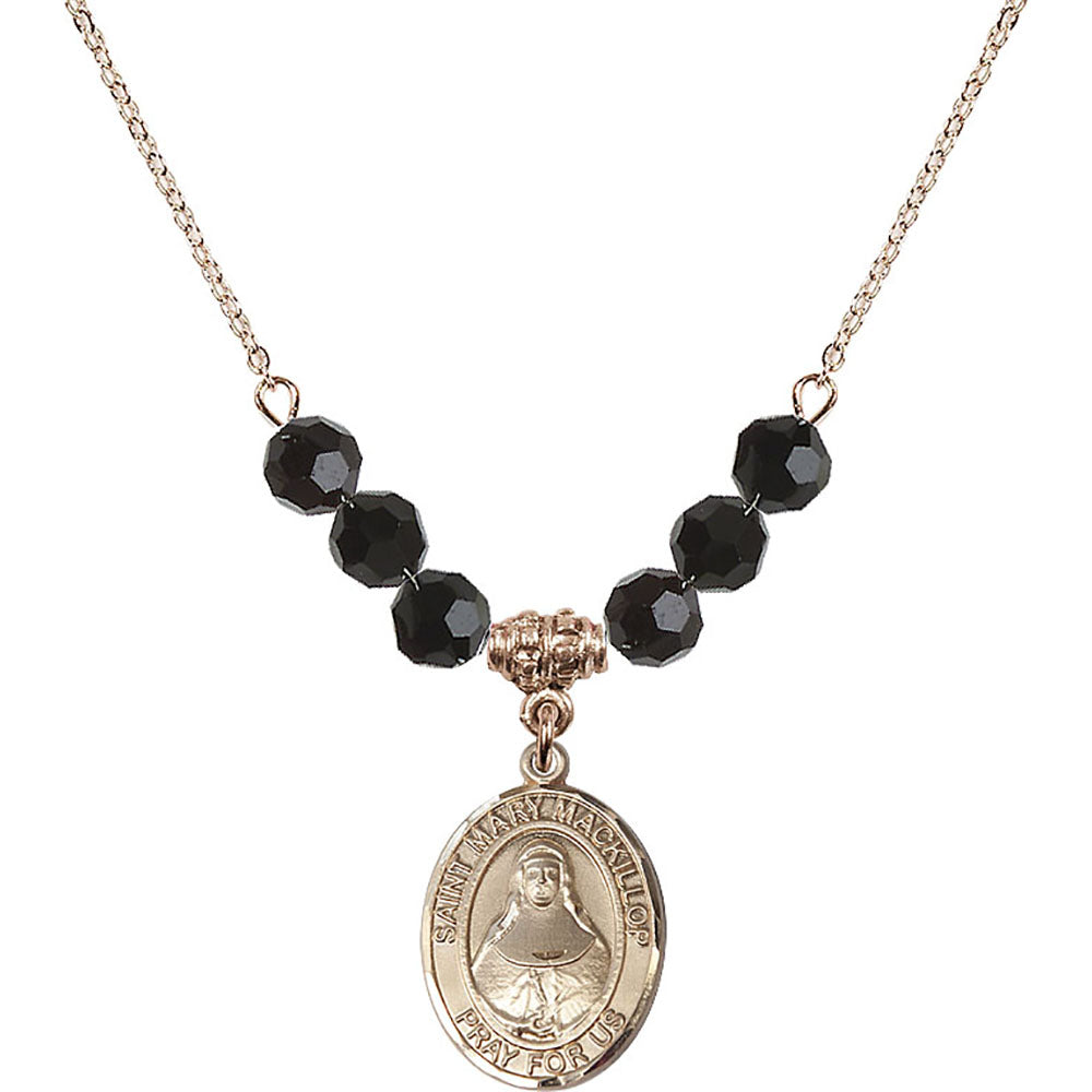14kt Gold Filled Saint Mary Mackillop Birthstone Necklace with Jet Beads - 8425