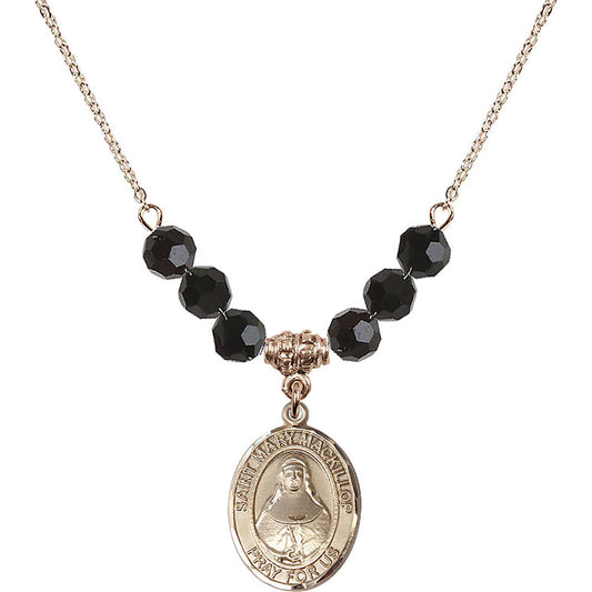 14kt Gold Filled Saint Mary Mackillop Birthstone Necklace with Jet Beads - 8425