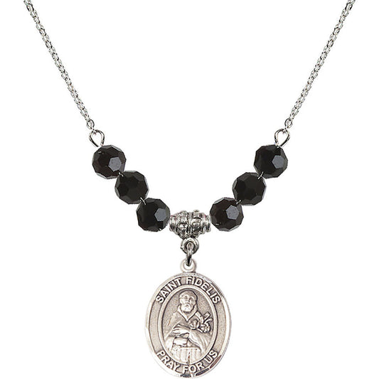 Sterling Silver Saint Fidelis Birthstone Necklace with Jet Beads - 8426