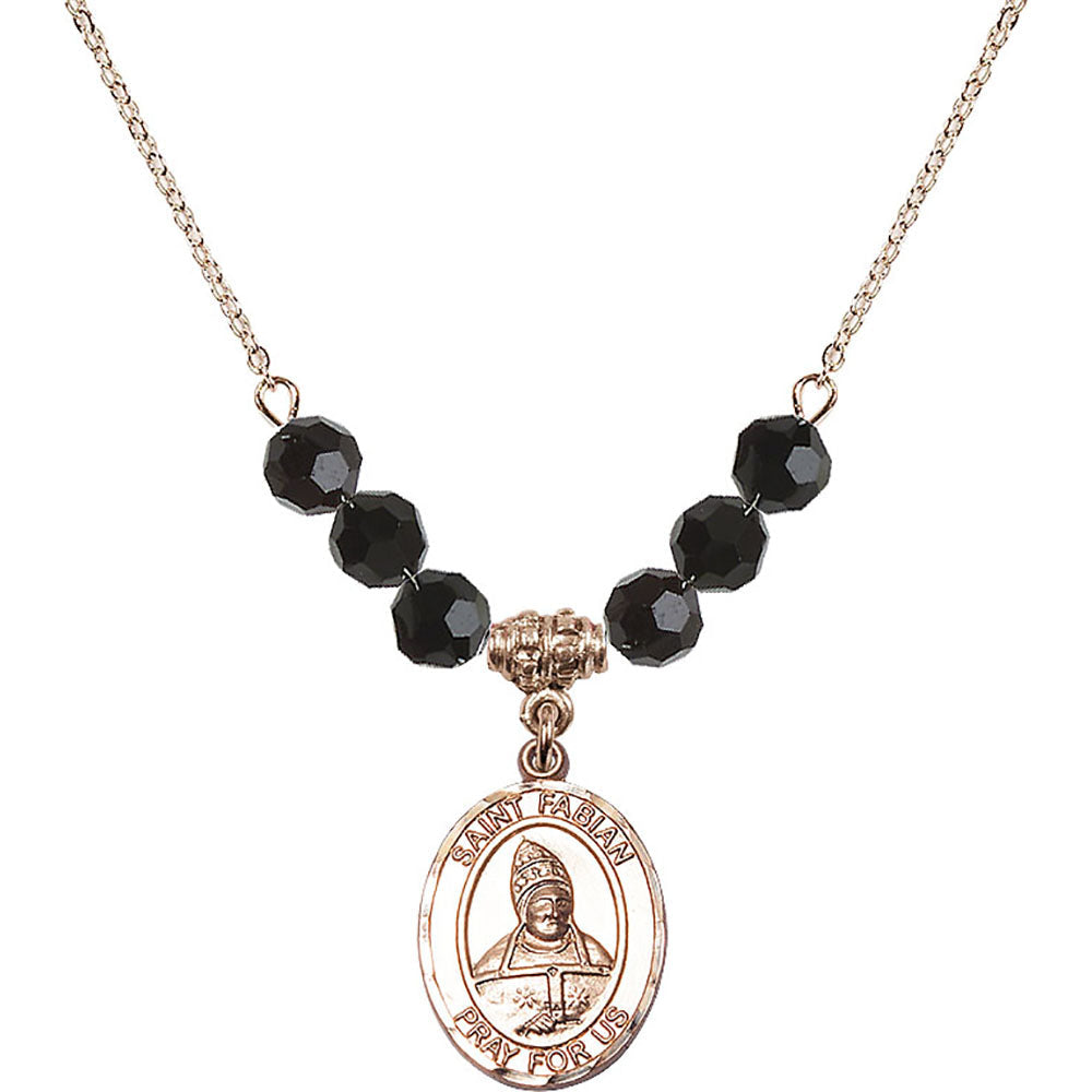 14kt Gold Filled Saint Fabian Birthstone Necklace with Jet Beads - 8427