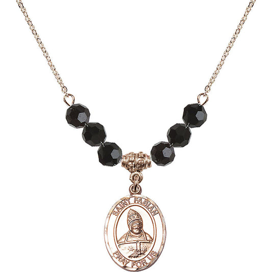 14kt Gold Filled Saint Fabian Birthstone Necklace with Jet Beads - 8427