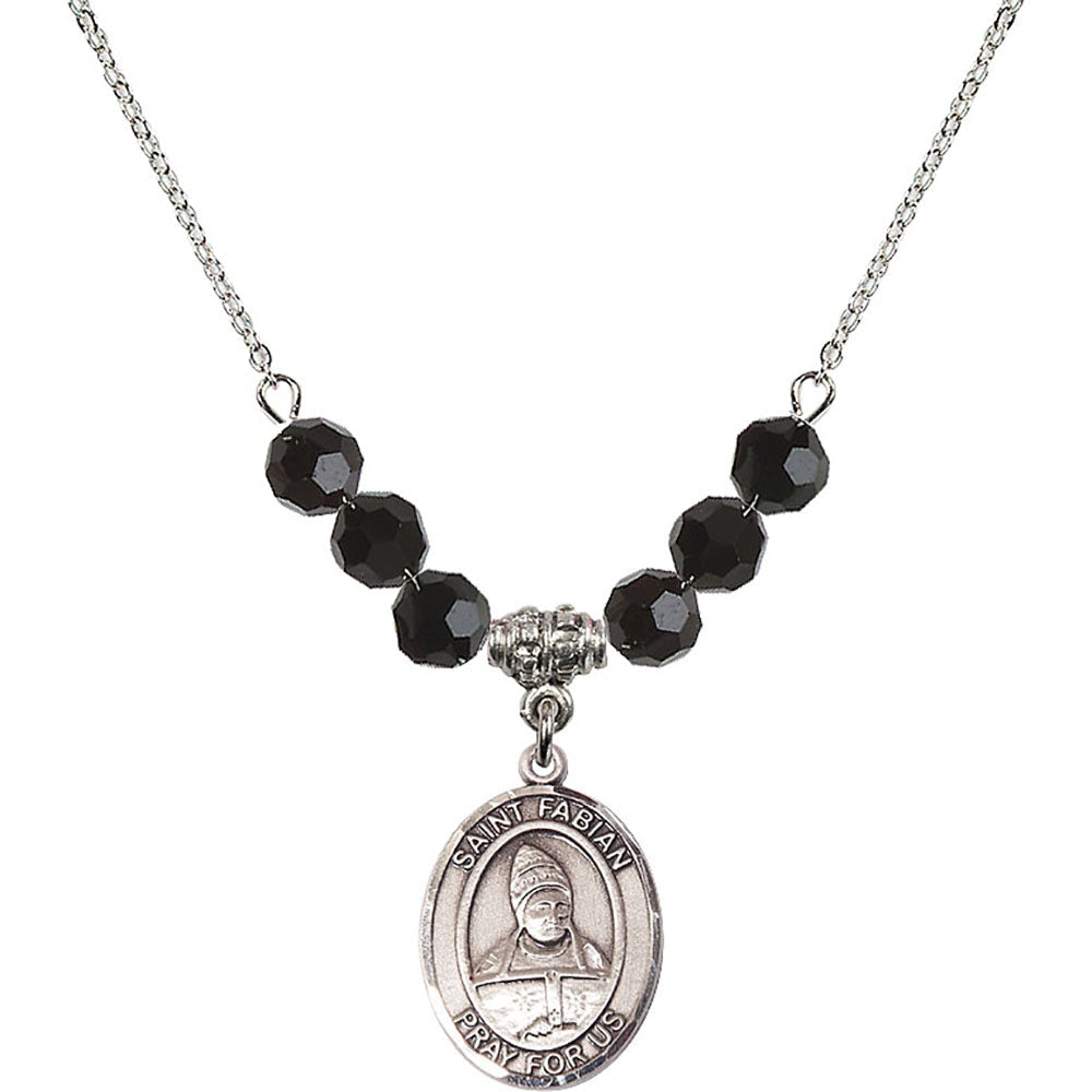 Sterling Silver Saint Fabian Birthstone Necklace with Jet Beads - 8427