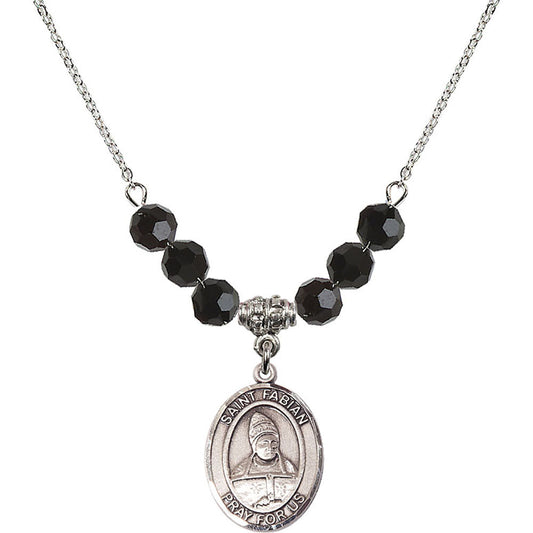 Sterling Silver Saint Fabian Birthstone Necklace with Jet Beads - 8427