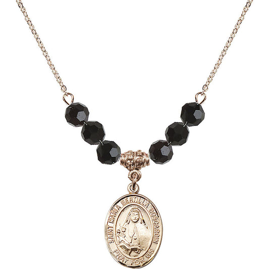 14kt Gold Filled Saint Maria Bertilla Boscardin Birthstone Necklace with Jet Beads - 8428