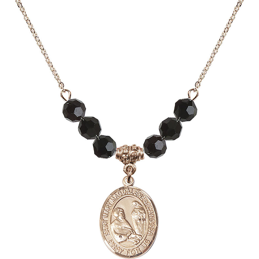 14kt Gold Filled Saint Mary Magdalene of Canossa Birthstone Necklace with Jet Beads - 8429