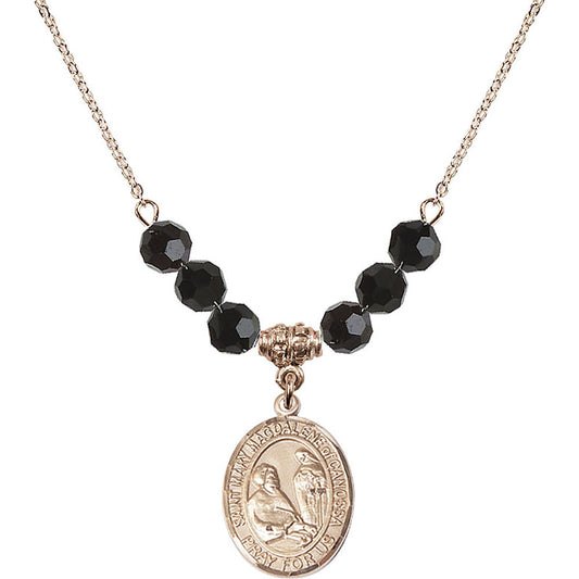 14kt Gold Filled Saint Mary Magdalene of Canossa Birthstone Necklace with Jet Beads - 8429