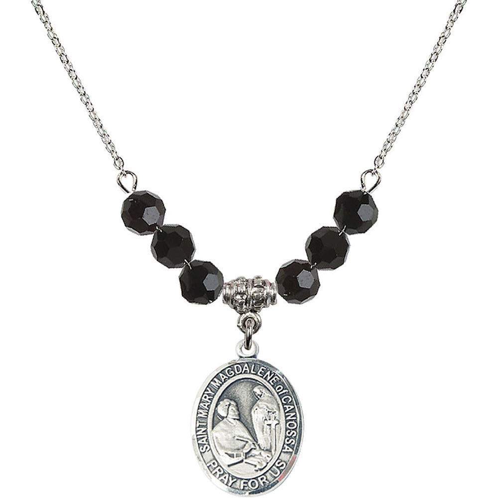 Sterling Silver Saint Mary Magdalene of Canossa Birthstone Necklace with Jet Beads - 8429