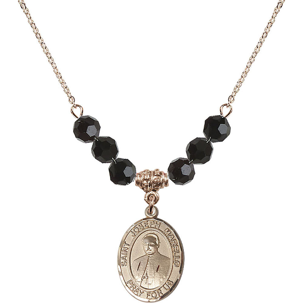 14kt Gold Filled Saint Joseph Marello Birthstone Necklace with Jet Beads - 8430