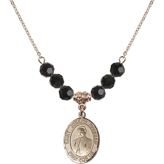 14kt Gold Filled Saint Joseph Marello Birthstone Necklace with Jet Beads - 8430