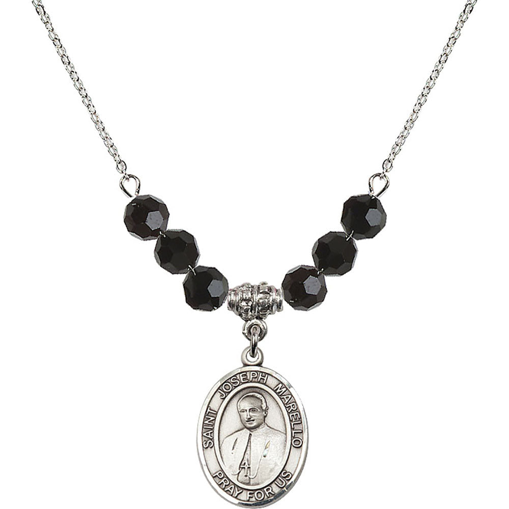Sterling Silver Saint Joseph Marello Birthstone Necklace with Jet Beads - 8430