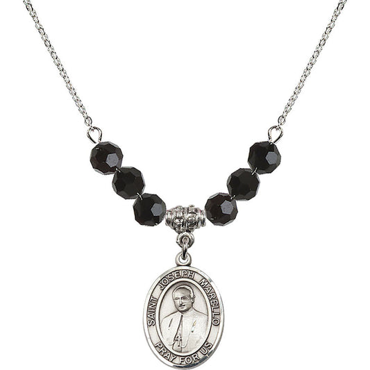 Sterling Silver Saint Joseph Marello Birthstone Necklace with Jet Beads - 8430