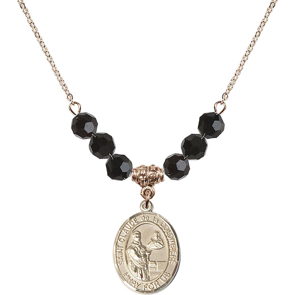 14kt Gold Filled Saint Claude de la Colombiere Birthstone Necklace with Jet Beads - 8432