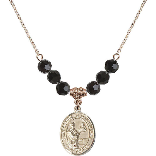 14kt Gold Filled Saint Claude de la Colombiere Birthstone Necklace with Jet Beads - 8432