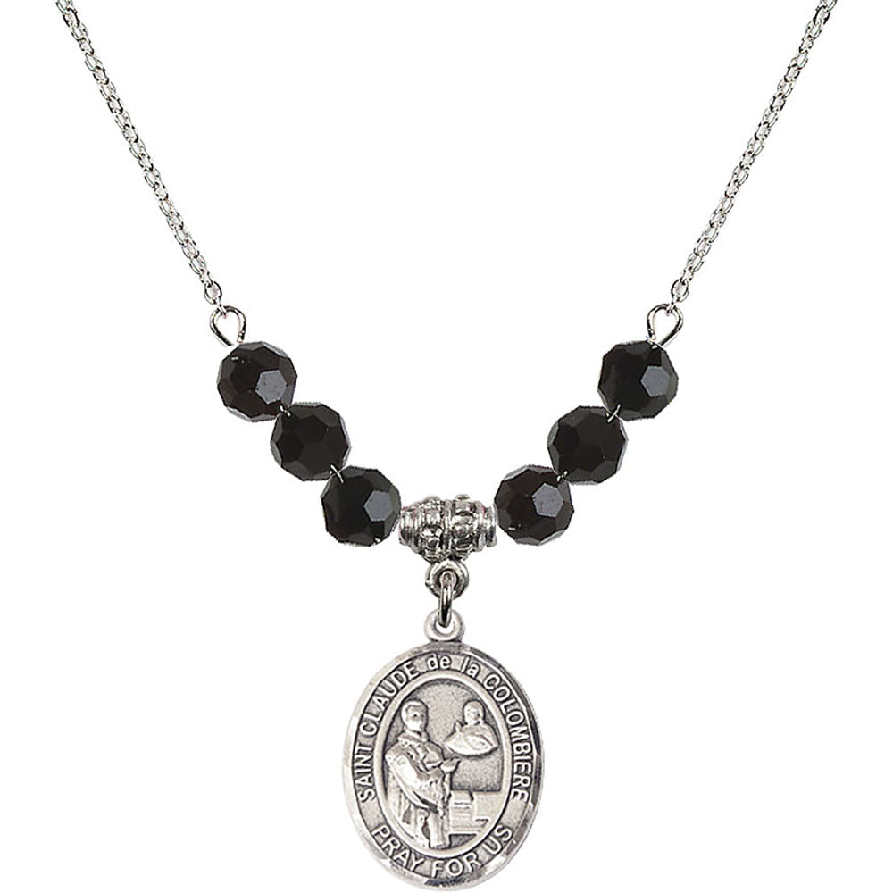 Sterling Silver Saint Claude de la Colombiere Birthstone Necklace with Jet Beads - 8432