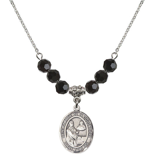 Sterling Silver Saint Claude de la Colombiere Birthstone Necklace with Jet Beads - 8432