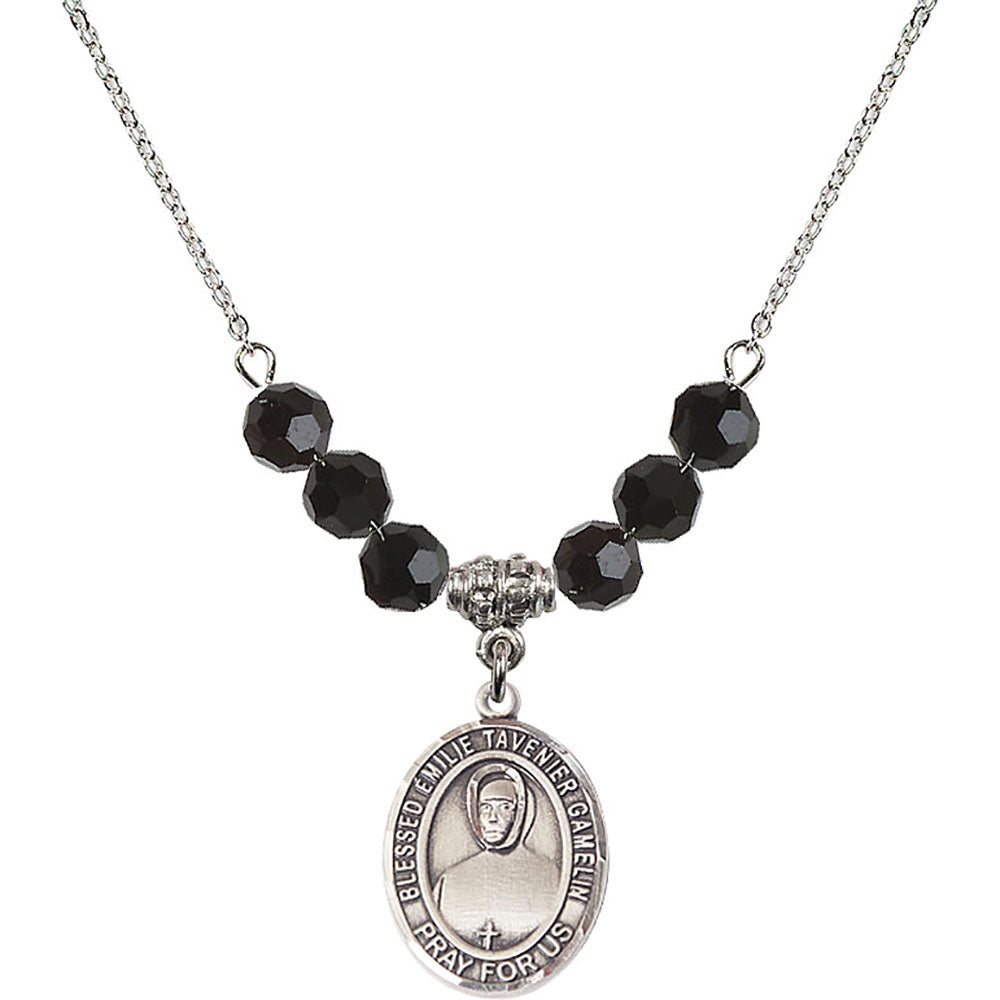 Sterling Silver Blessed Emilie Tavernier Gamelin Birthstone Necklace with Jet Beads - 8437