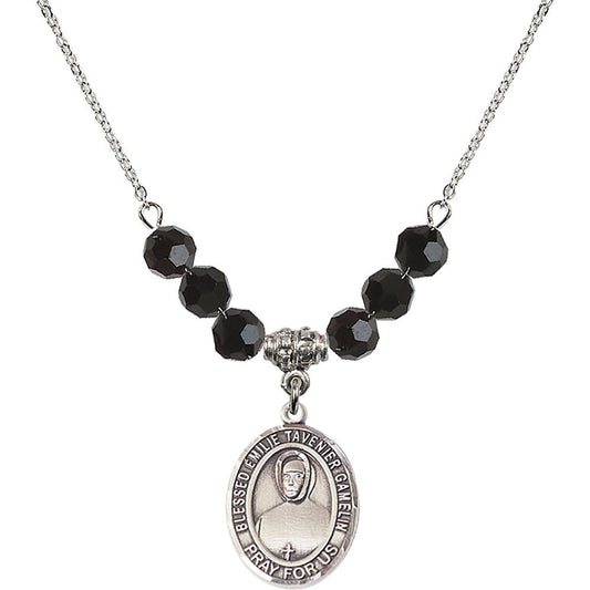 Sterling Silver Blessed Emilie Tavernier Gamelin Birthstone Necklace with Jet Beads - 8437