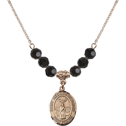 14kt Gold Filled Saint Medard of Noyon Birthstone Necklace with Jet Beads - 8444
