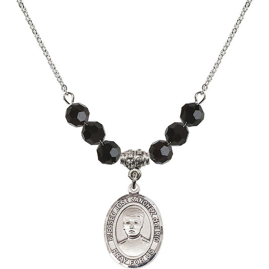 Sterling Silver Blessed Jose Sanchez del Rio Birthstone Necklace with Jet Beads - 8446