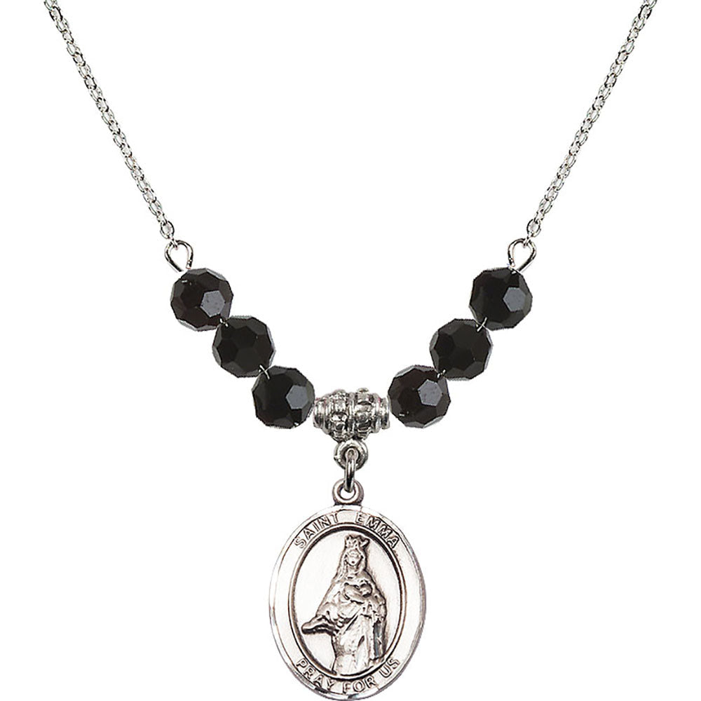 Sterling Silver Saint Emma Uffing Birthstone Necklace with Jet Beads - 8450