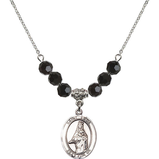 Sterling Silver Saint Emma Uffing Birthstone Necklace with Jet Beads - 8450