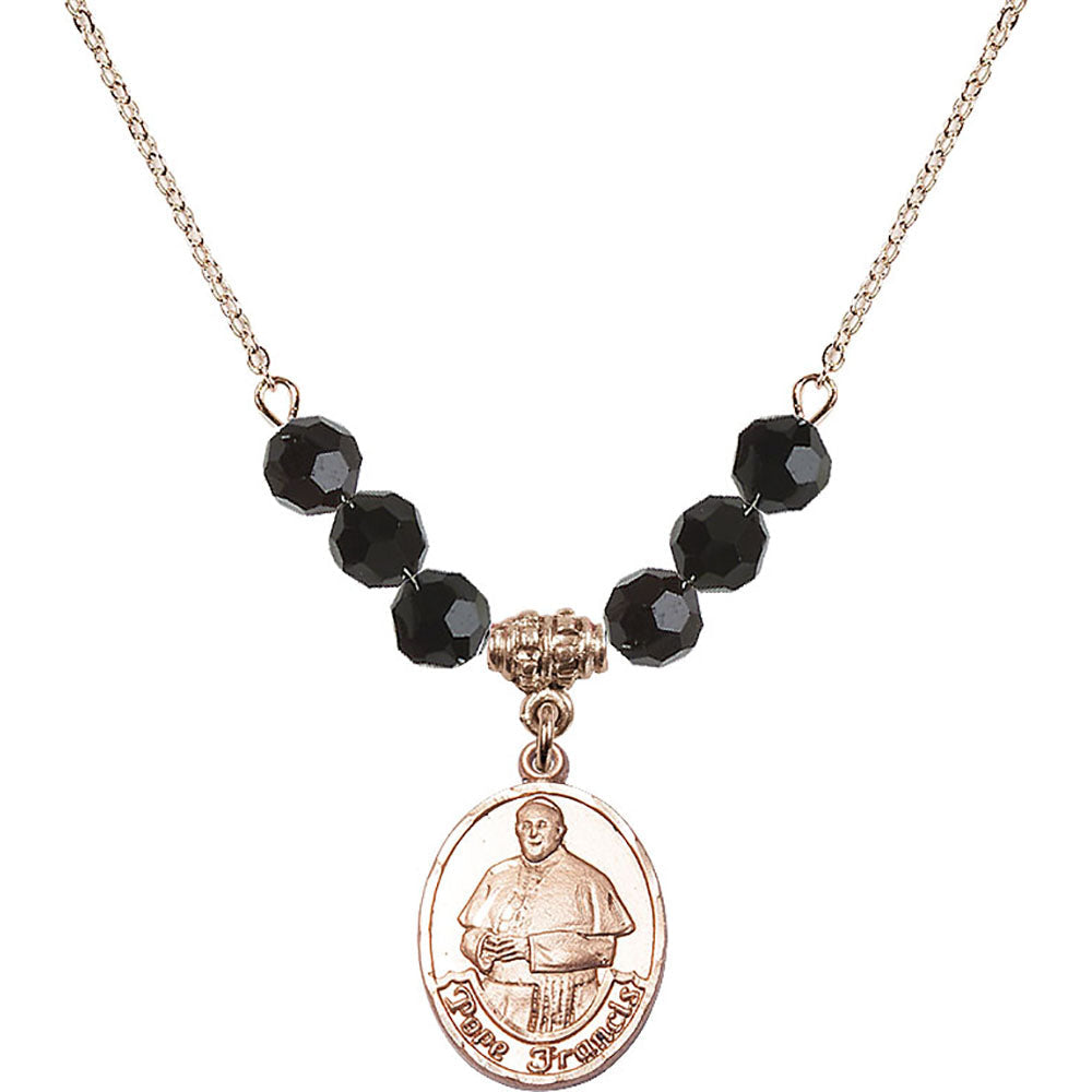 14kt Gold Filled Pope Francis Birthstone Necklace with Jet Beads - 8451