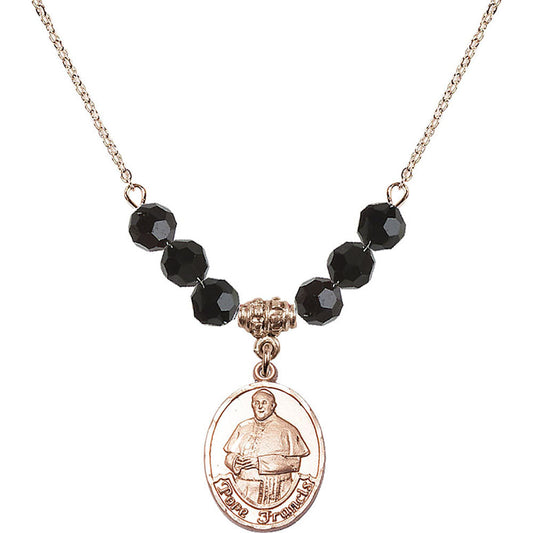 14kt Gold Filled Pope Francis Birthstone Necklace with Jet Beads - 8451
