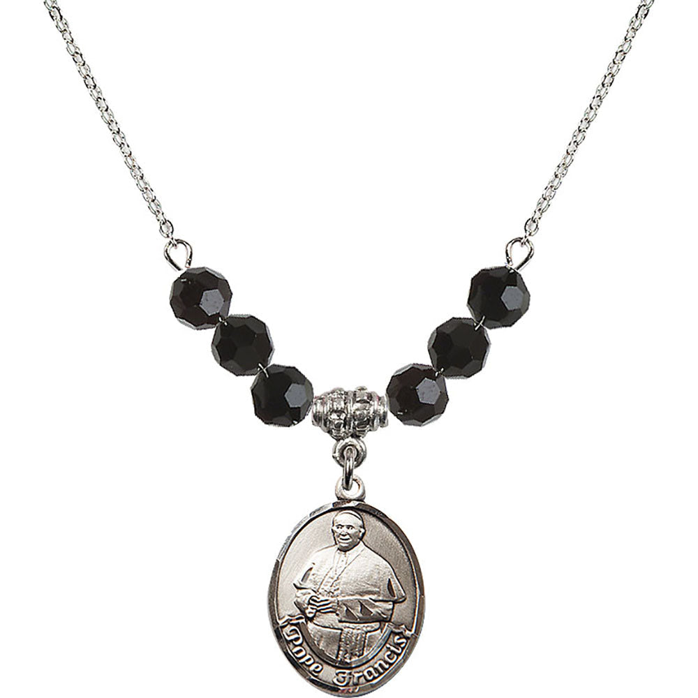Sterling Silver Pope Francis Birthstone Necklace with Jet Beads - 8451