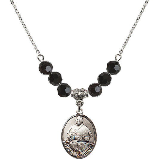 Sterling Silver Pope Francis Birthstone Necklace with Jet Beads - 8451